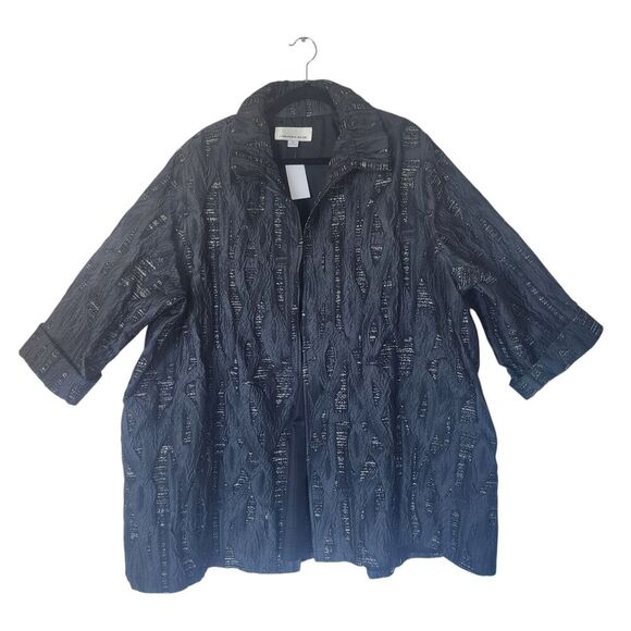 New $500 Caroline Rose Jacquard Jacket Women Size 3X Black Charcoal Open Front - Picture 1 of 8